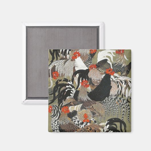 Roosters Hen Illustration von Ito Jakuchu Magnet (Vorderseite/Rückseite)