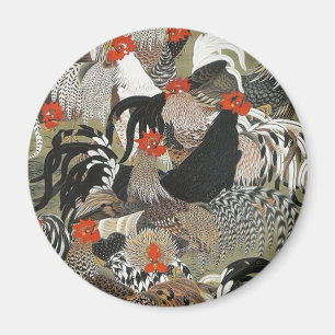 Roosters Hen Illustration von Ito Jakuchu Magnet