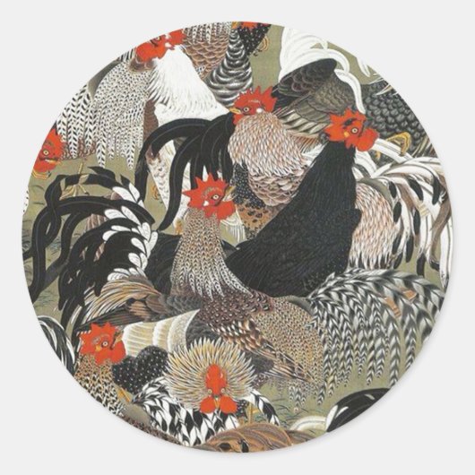 Roosters Hen Illustration von Ito Jakuchu Runder Aufkleber (Vorderseite)