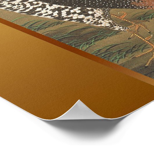 Roosters Japanisches Gemälde mit goldenem Hintergr Poster (Ecke)