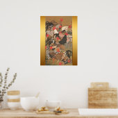 Roosters Japanisches Gemälde mit goldenem Hintergr Poster (Küche)