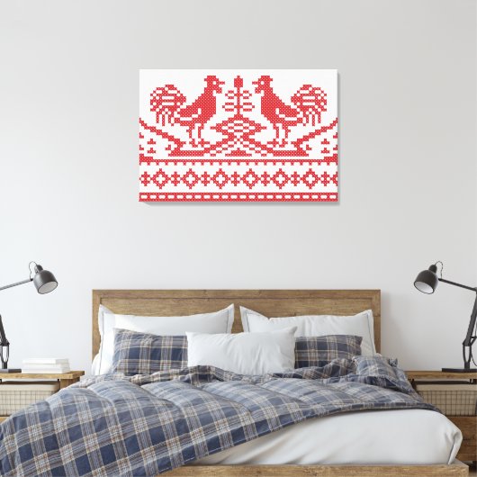 Roosters Kreuzstich Russisches Muster Leinwanddruck (Insitu (Schlafzimmer))