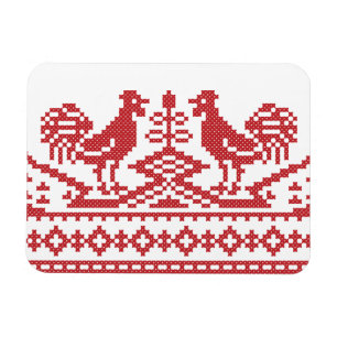 Roosters Kreuzstich Russisches Muster Magnet