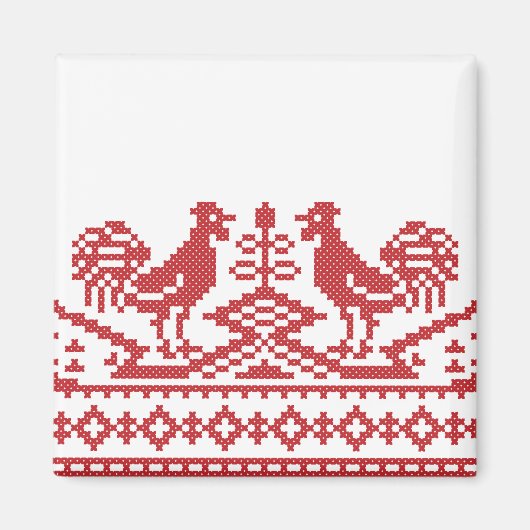 Roosters Kreuzstich Russisches Muster Magnet (Vorne)