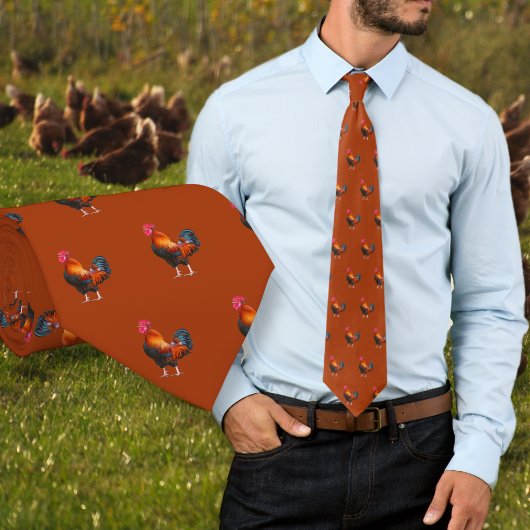 Roosters Muster Rust Orange Neck Tie Krawatte