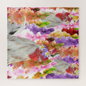 Roosters und Hollyhock-Blume, Puzzle (Horizontal)