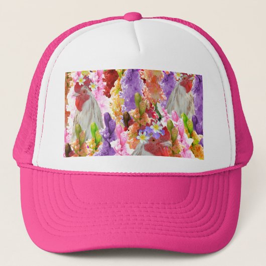 Roosters und HollyHocks, Hut Truckerkappe (Vorderseite)