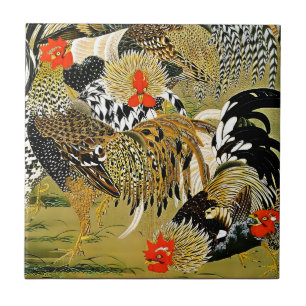 Roosters Vintage japanische Hühner Fliese