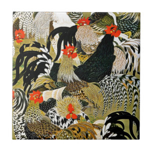 Roosters Vintage japanische Hühner Fliese