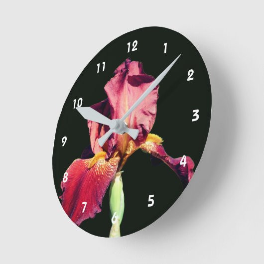 Root Beer Bearded Iris Flower Runde Wanduhr (Winkel)