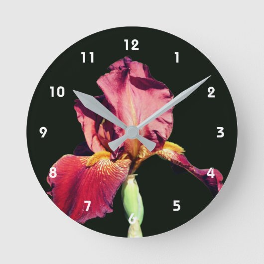 Root Beer Bearded Iris Flower Runde Wanduhr (Vorderseite)