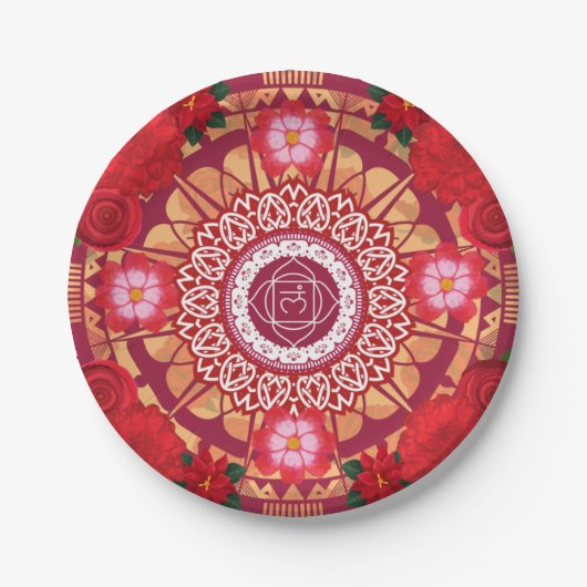 Root Chakra Mandala Plate Pappteller (Vorderseite)