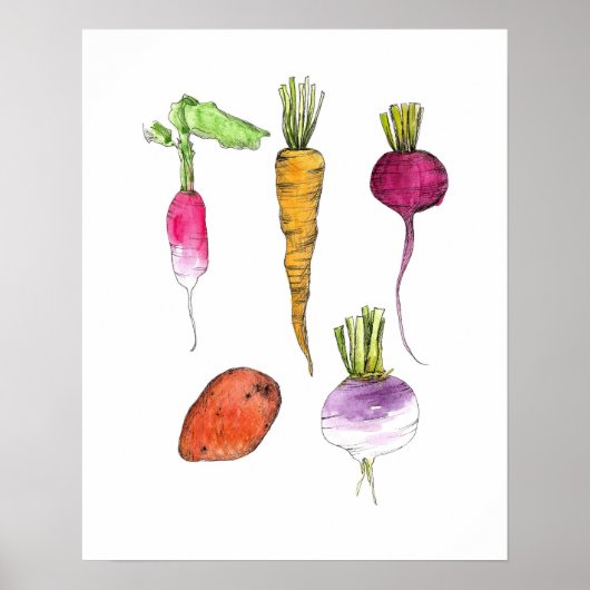 Root Vegetables Aquarell Küche Poster (Vorne)