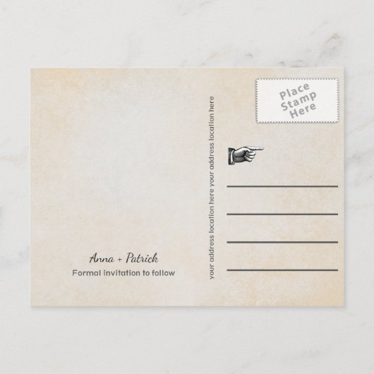 Rooted in Liebe Rustic Tree String Lights Gerettet Ankündigungspostkarte (Rückseite)