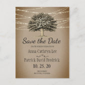 Rooted in Liebe Rustic Tree String Lights Gerettet Ankündigungspostkarte (Vorderseite)