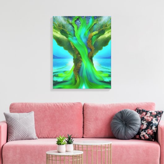 Rooted in Liebe Tree Christlich Art Neon Green Gol Leinwanddruck (Insitu (Wohnzimmer))