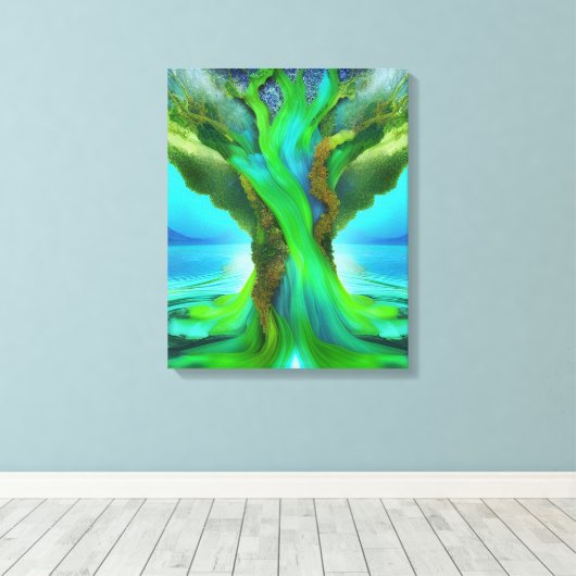 Rooted in Liebe Tree Christlich Art Neon Green Gol Leinwanddruck (Insitu (Holzboden))