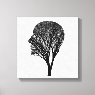 Rooted Mind – Human Profile Tree Silhouette Art Leinwanddruck