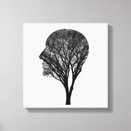 Rooted Mind – Human Profile Tree Silhouette Art Leinwanddruck (Vorderseite)