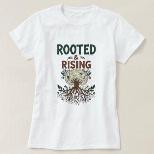 Rooted & Rising - Afro Roots Botanische Linienkuns T-Shirt