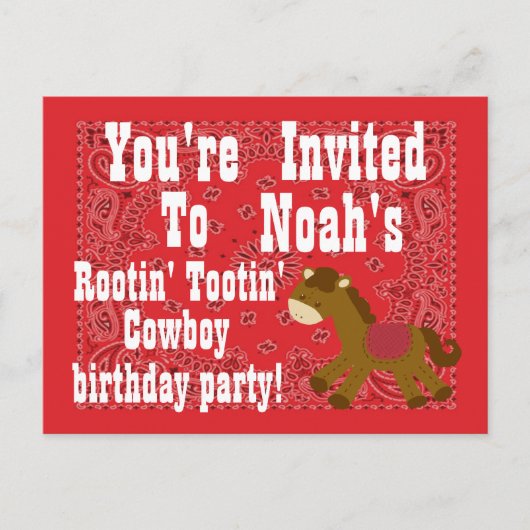 Rootin' Tootin' Cowboy Geburtstagsparty Einladung (Vorderseite)