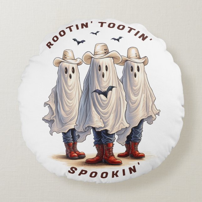 Rootin’ Tootin’ Cowboy Ghosts Western Halloween Rundes Kissen (Vorderseite)