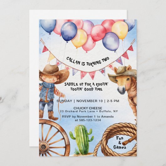 Rootin' Tootin' Good Time Birthday Einladung (Vorne/Hinten)