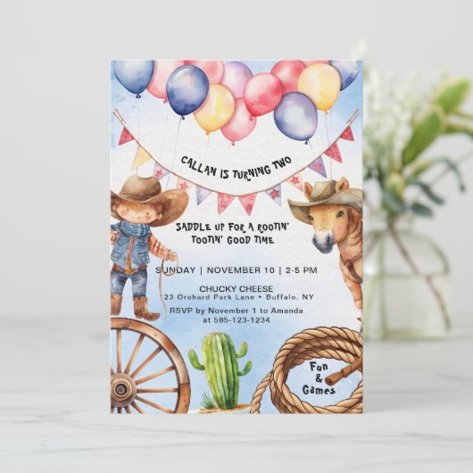 Rootin' Tootin' Good Time Birthday Einladung (Stehend Vorderseite)