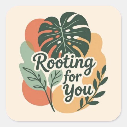 Rooting for you Adorable Greenery Quadratischer Aufkleber (Vorderseite)