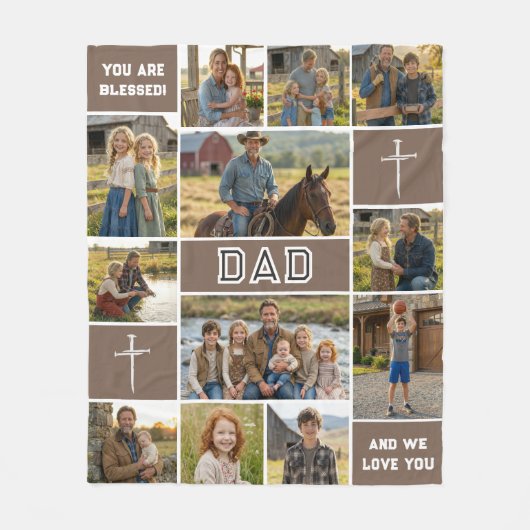 Roots of Faith 12 Photo Dad Name Inline Mocha Fleecedecke (Vorderseite)