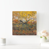 Rooyal Oak Fall Wasserfarbe Landschaft Gelbes Oran Quadratische Wanduhr (Zuhause)