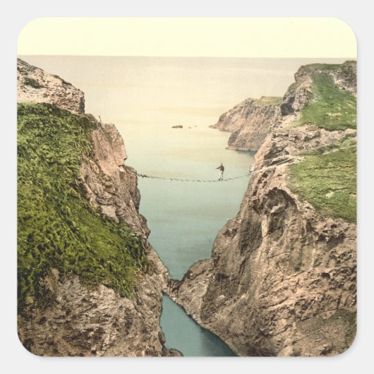 Rope Bridge, Carrick-a-Rede, Landkreis Antrim Quadratischer Aufkleber (Vorderseite)