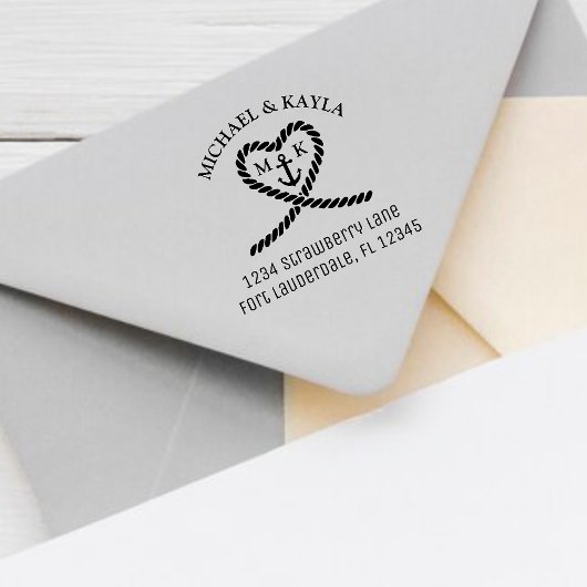 Rope Heart Anchor Monogram Wedding Rücksendeadress Gummistempel