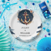 Rope Knot Boat Ship Navy Blue Nautical Wedding Pappteller (Party)