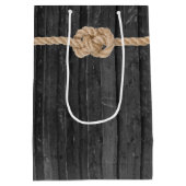Rope Knot on black wood Medium Gift Bag Mittlere Geschenktüte (Rückseite)
