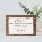 Rope Knot on Wood Wedding Reception RSVP Karte (Stehend Vorderseite)