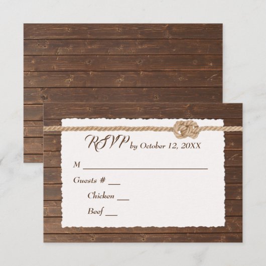 Rope Knot on Wood Wedding RSVP Karte (Vorne/Hinten)
