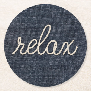 Rope Relax Text auf Denim Runder Pappuntersetzer