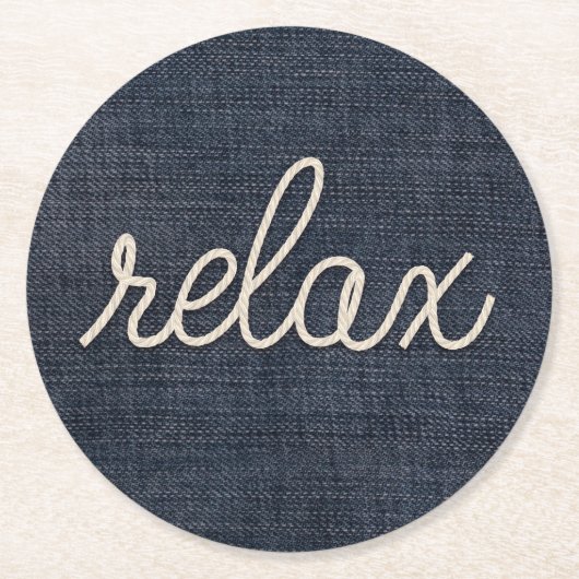 Rope Relax Text auf Denim Runder Pappuntersetzer (Vorderseite)