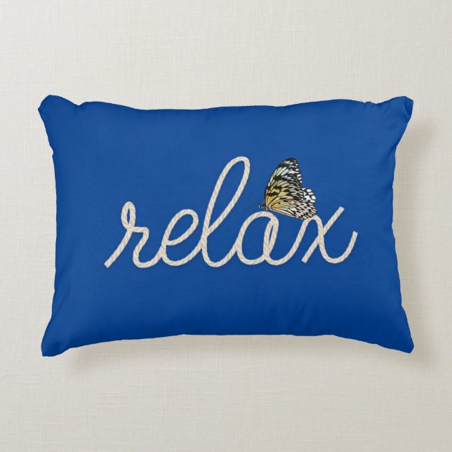 Rope Relax Text mit Butterfly auf Blue Dekokissen (Vorderseite)