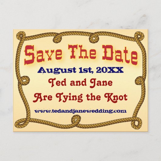 Rope Western Save the Date Ankündigungspostkarte (Vorderseite)