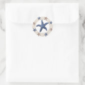 Rope Wreath Nauavy Blue White Tan Starfish Runder Aufkleber (Tasche)