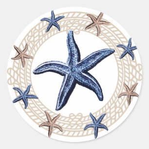 Rope Wreath Nauavy Blue White Tan Starfish Runder Aufkleber