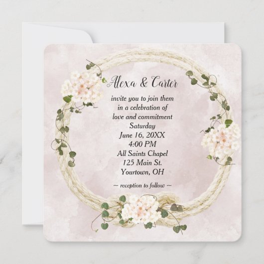 Rope Wreath und Hydrangea Bouquets Einladung (Vorderseite)