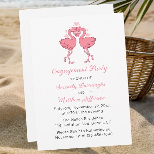 ropical Pink Flamingo Hawaiian Engagement Party Einladung