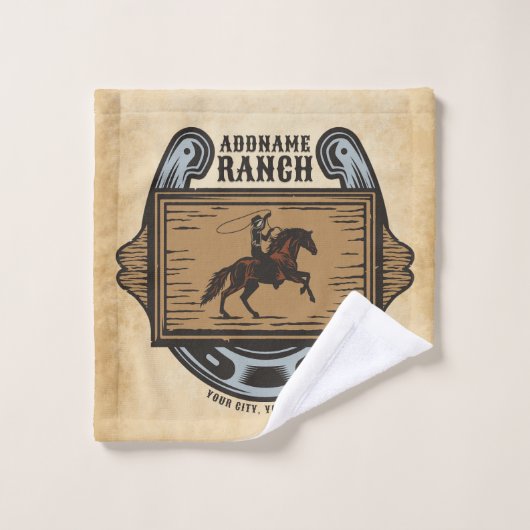 Roping Cowboy ADD NAME Western Familienhorde Badhandtuch Set (Waschlappen)
