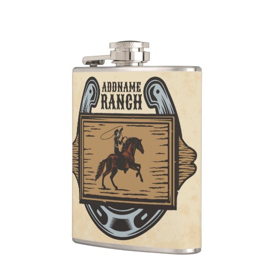 Roping Cowboy ADD NAME Western Familienhorde Flachmann (Links)