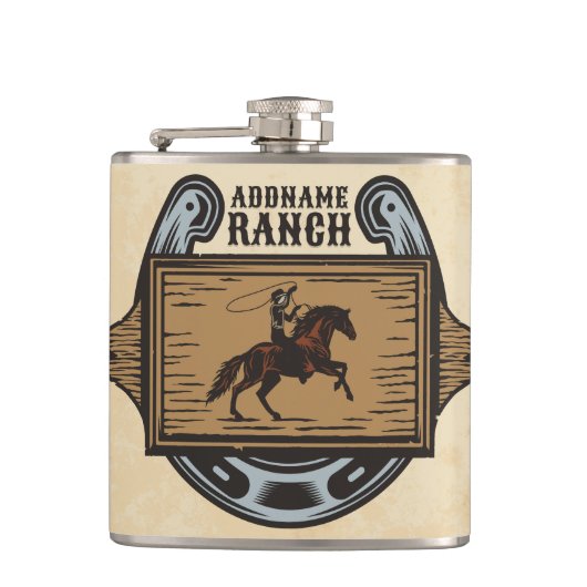 Roping Cowboy ADD NAME Western Familienhorde Flachmann (Vorderseite)