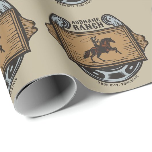 Roping Cowboy ADD NAME Western Familienhorde Geschenkpapier (Rolleneckpunkt)