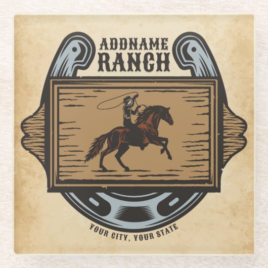 Roping Cowboy ADD NAME Western Familienhorde Glasuntersetzer (Vorderseite)